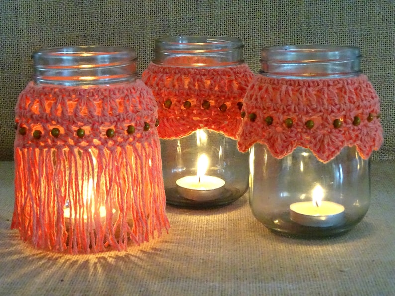3 x PDF Crochet Candle Cozy Pattern Crocheted Mason Jar | Etsy