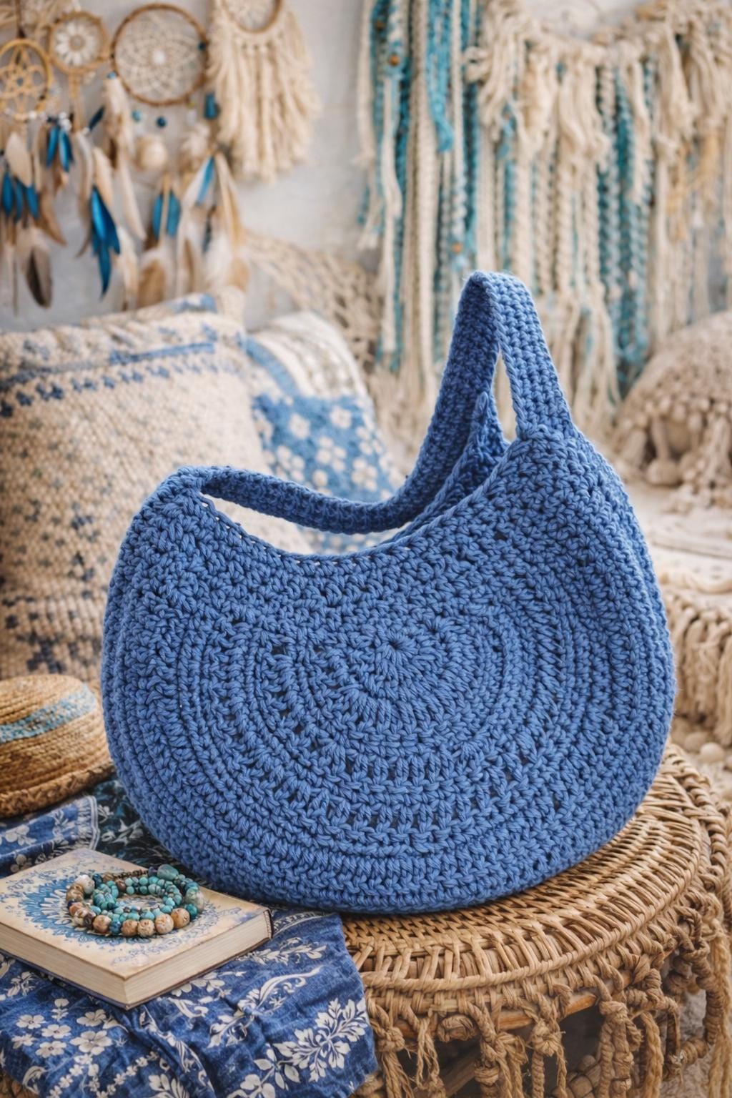 Boho Crochet Shoulder Bag Pattern PDF | Easy Slouch Purse Tutorial