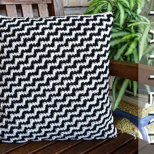 Mosaic Crochet Cushion Cover Pattern | DIY Zig Zag Scandi Crocheted Throw Pillow PDF Patterns Tutorial Download | Home Decor Home Wares 0160