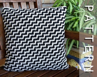 Mosaic Crochet Cushion Cover Pattern | DIY Zig Zag Scandi Crocheted Throw Pillow PDF Patterns Tutorial Download | Home Decor Home Wares 0160