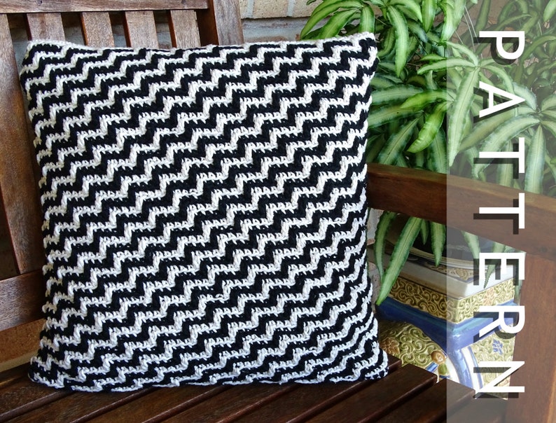 Crochet Cushion Cover Pattern DIY Zig Zag Scandi Crocheted Etsy