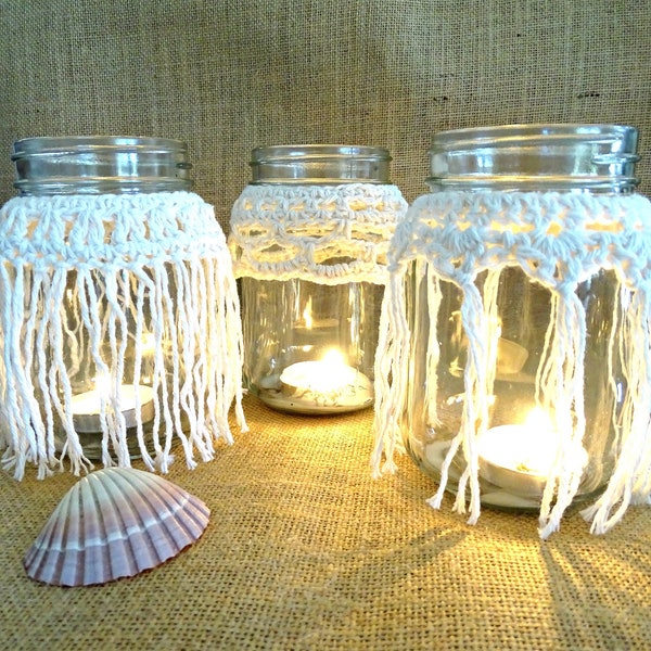 3 x PDF Crochet Pattern Candle Cozy Cozies Covers For Mason Jars | Crocheted Boho Wedding Candles Tutorial | Home Decor House Warming 0100