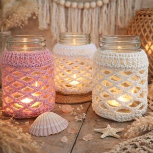 Crochet Mason Jar Cozy Pattern | Beginner Candle Jar Cover PDF
