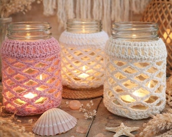 Crochet Mason Jar Cozy Pattern | Beginner Candle Jar Cover PDF