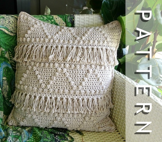 Crochet Cushion Cover Pattern DIY Boho Crocheted Tassel Throw