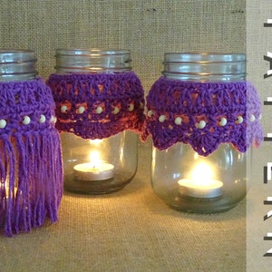 3 x PDF Crochet Candle Cozy Pattern | Crocheted Mason Jar Covers Tutorial | DIY Boho Wedding Candles Project | Home Decor House Warming 0159