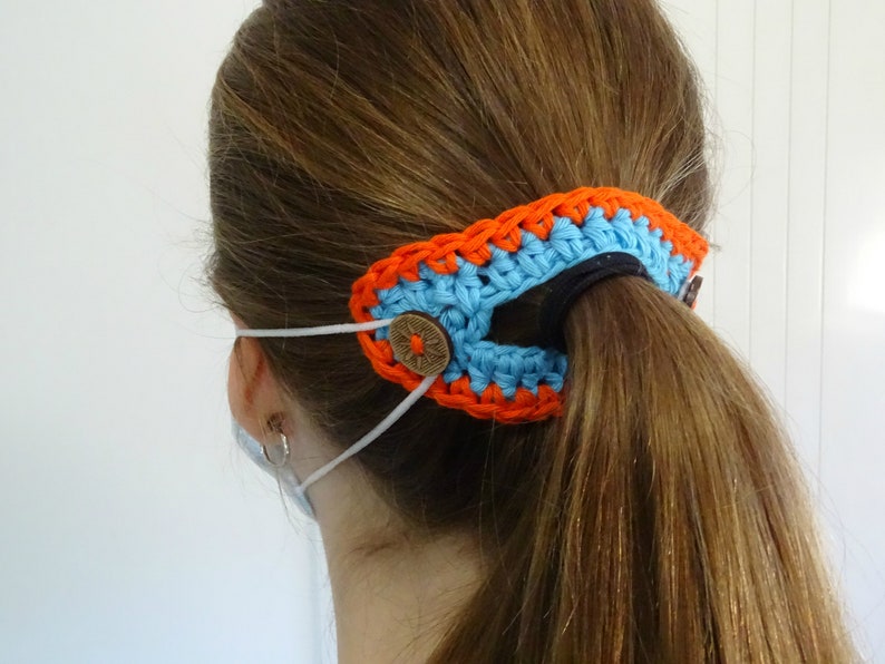 Crochet Face Mask Ponytail Ear Saver Pattern Crocheted Mask Mates Extender Relief Loop Protector Tutorial Stash Buster Pattern 0164 image 3