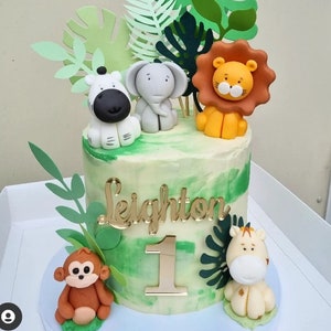 EDIBLE Jungle Animals Cake Topper / Set of 5 /    Any Personalised Name / Fondant Cake Decoration