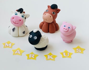 FARM Animals Cake Toppers Set Kids Birthday Decor Edible Glue - 4 Pcs