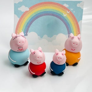 4x Peppa Pig Cake Topper Set Personalised Kids Birthday Baby Shower Cupcake Decoration Handmade Icing Fondant Supplies Edible Glue