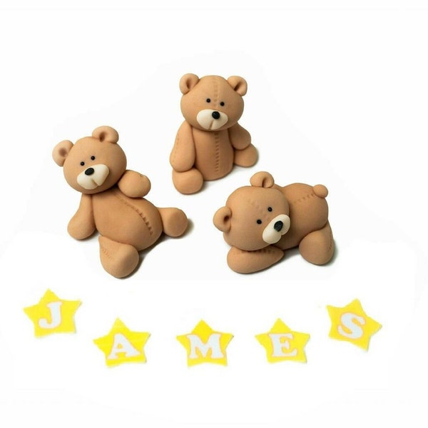 Teddy bears EDIBLE cake toppers / personalised name/  birthday baby shower christening / fondant cake decoration