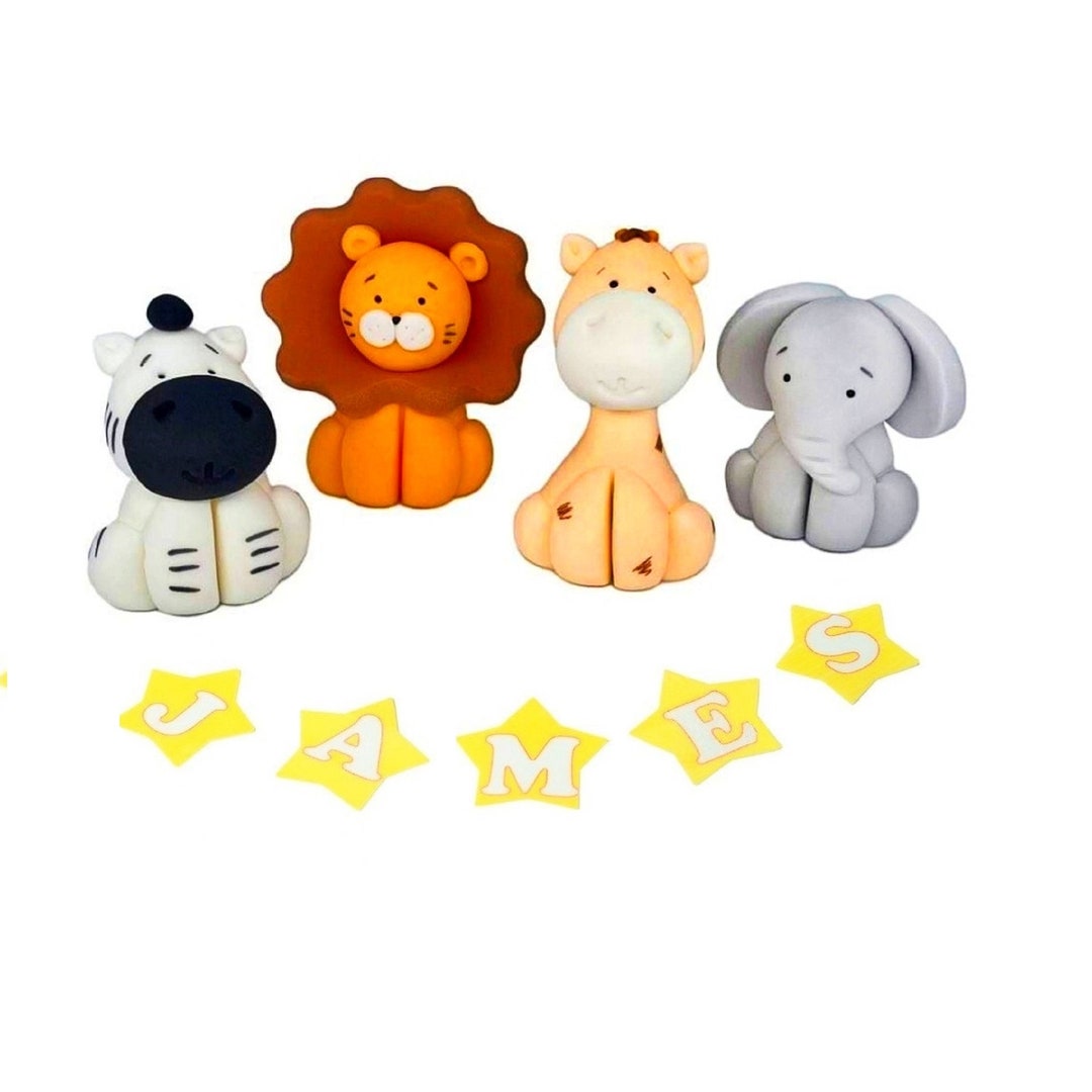 Edible Personalised Animals Cake Toppers Set Lion Giraffe Zebra