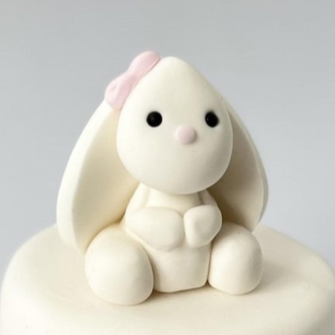 Happy Cakesハーフボンネット　シロ Edible Bunny Cake Topper Set Personalised Rabbit Birthday Baby