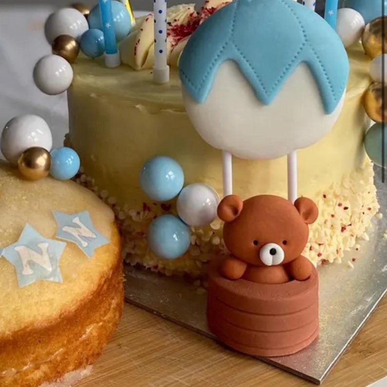 Teddy on Balloon Fondant Cake Topper - Handcrafted Edible Decoration for Cakes - Perfect for Birthdays, Baby Showers, Christening afbeelding 8