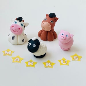 FARM Animals Cake Toppers Set Kids Birthday Decor Edible Glue - 4 Pcs