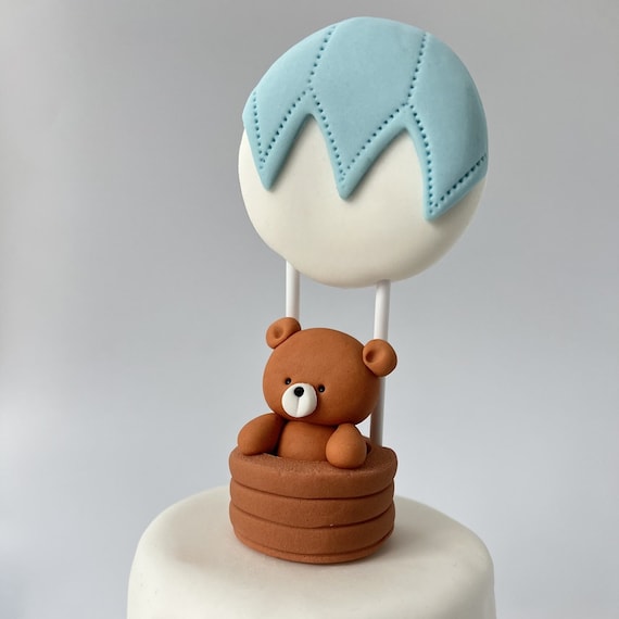 Teddy on Balloon Fondant Cake Topper - Handcrafted Edible Decoration for Cakes - Perfect for Birthdays, Baby Showers, Christening