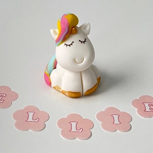 Unicorn Cake Toppers Set Personalised Handmade Icing Fondant Kids Birthday Party Christening Baby Shower Cupcake Decorations Edible Glue