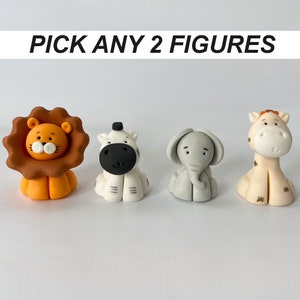 2 Edible Safari Animal Cake Toppers: Lion, Elephant, Giraffe, Zebra