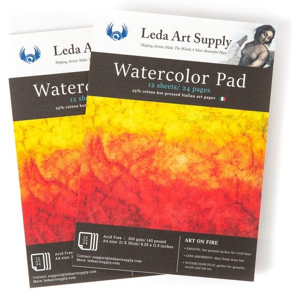 Hot Pressed Watercolor Paper Pad 2 Pack 48 Pages Total 300 Gram 140 Pound  25% Cotton 