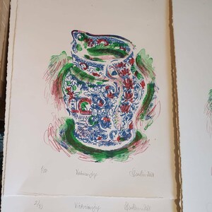 Stone lithograph VICTORIAN JUG original 3 colour print - from limited edition of 10