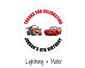 Cars Party Favor Stickers, set of 12, Personalized Thank You, 3 styles