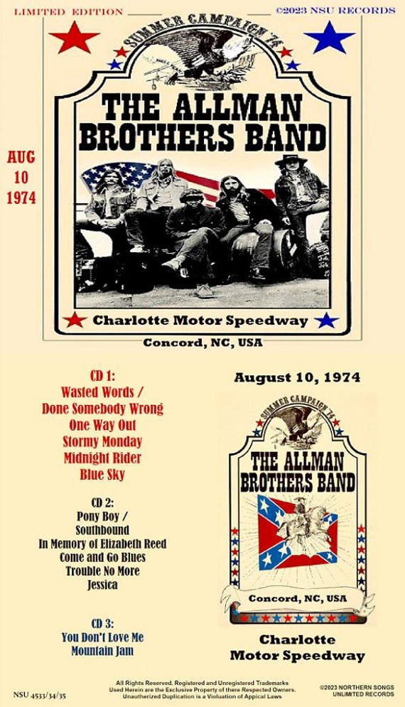 The Allman Brothers Band Charlotte Motor Speedway, August 10, 1974