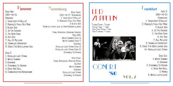 Led Zeppelin Germany 1980 Vol 2 Hannover, Nuremburg, Frankfurt LTD