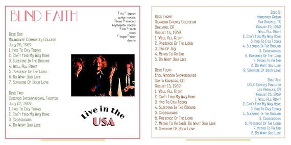 Blind Faith Live in the USA 1969 LTD 6CD - Etsy Israel