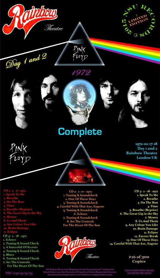 Pink Floyd Live at the Rainbow Theatre in London Complete 1972 Ltd