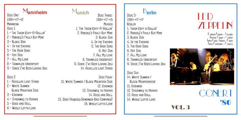 Led Zeppelin One Tracklist Led Zeppelin Live in Germany 1980 Vol 3 Mannheim, Munich, Berlin LTD ...