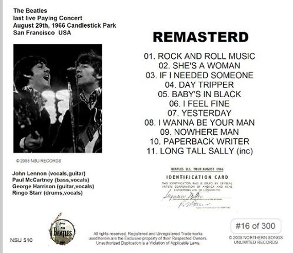 The Beatles Candlestick Park August 29th, 1966 Limited Cd - Etsy