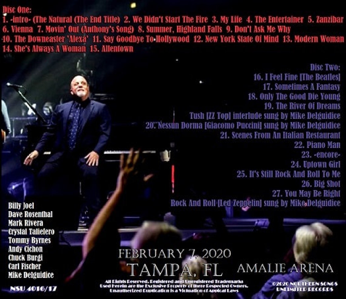 Billy Joel live at amalie arena in tampa florida 2020 Etsy