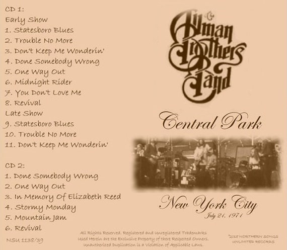 The Allman Brothers Band 1971 CD 6枚組 The Allman Brothers Band Live IN Central Park 1971 July 21 LTD 2CD
