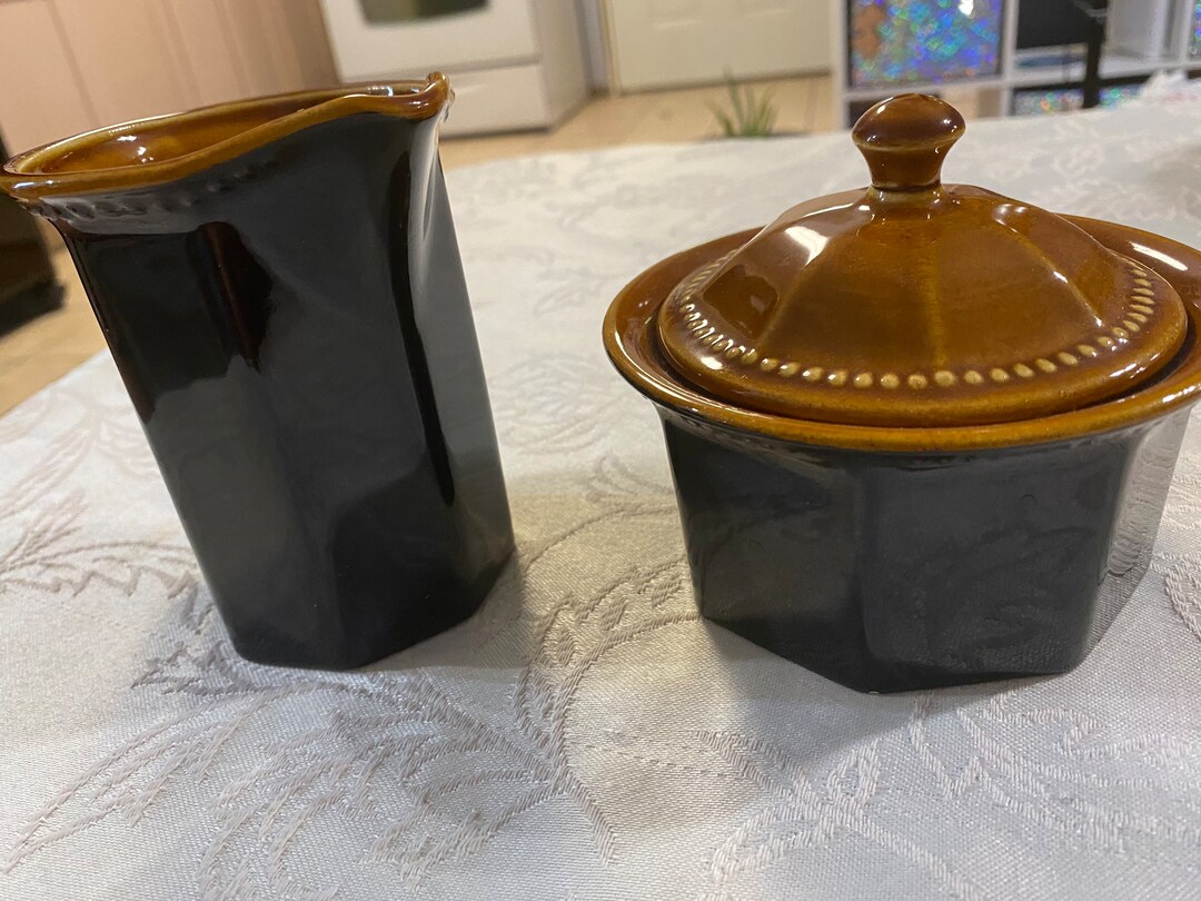 Sears Ironstone Octagon Amber Ironstone Creamer and Sugar Bowl Etsy