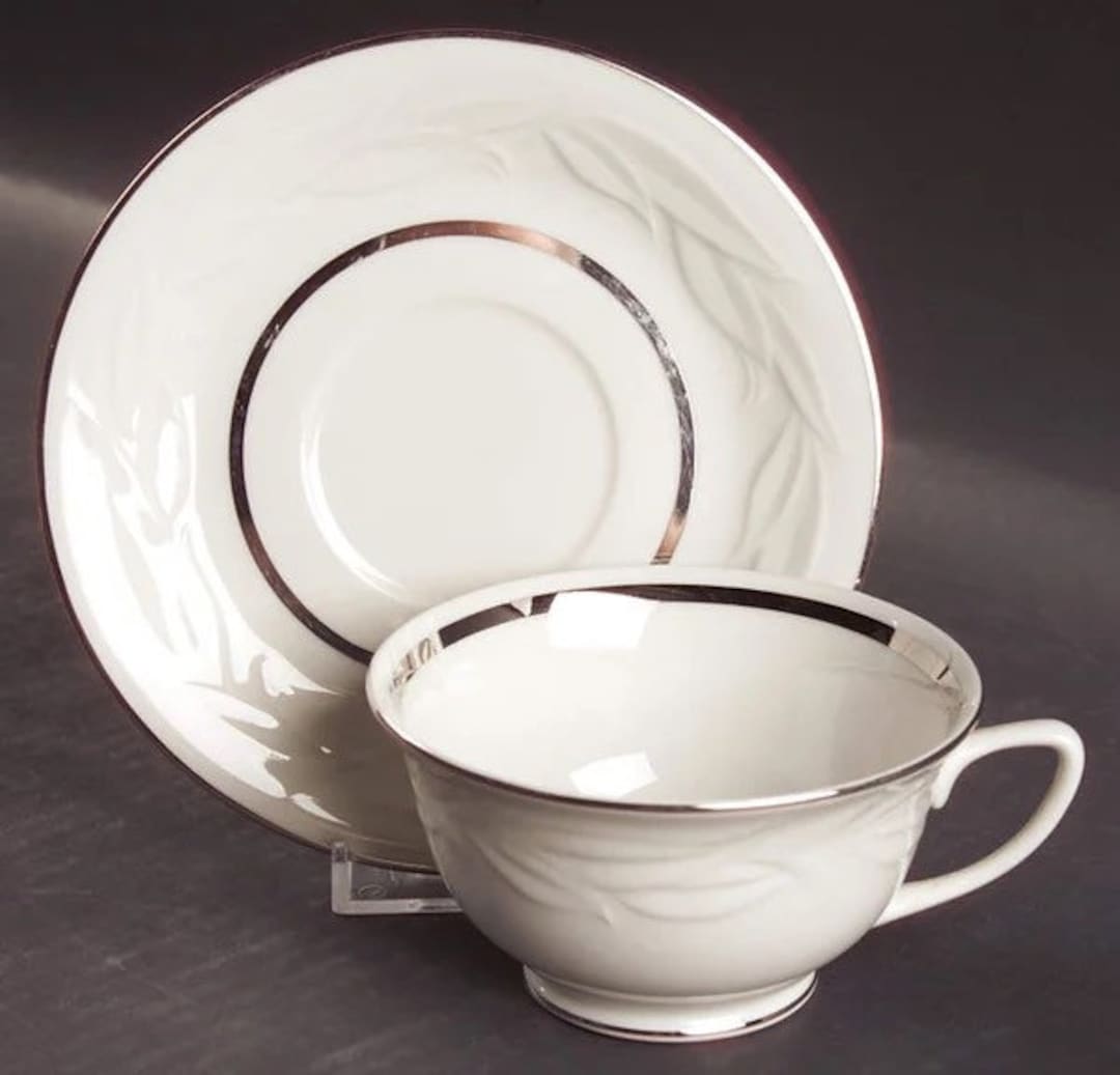 Vogue Fine China Concerto Platinum Service Footed Tea Cup and Saucer