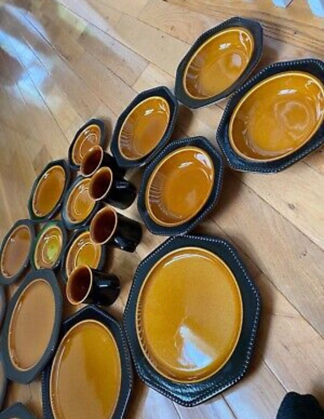 Vintage SEARS IRONSTONE Octagon Amber Saucers 6. 4567condition is