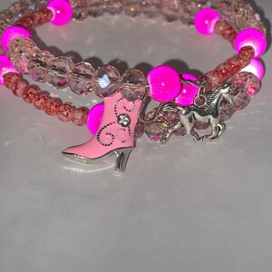 Cowgirl Prerty Pink beaded charm bracelet-#VJJ41