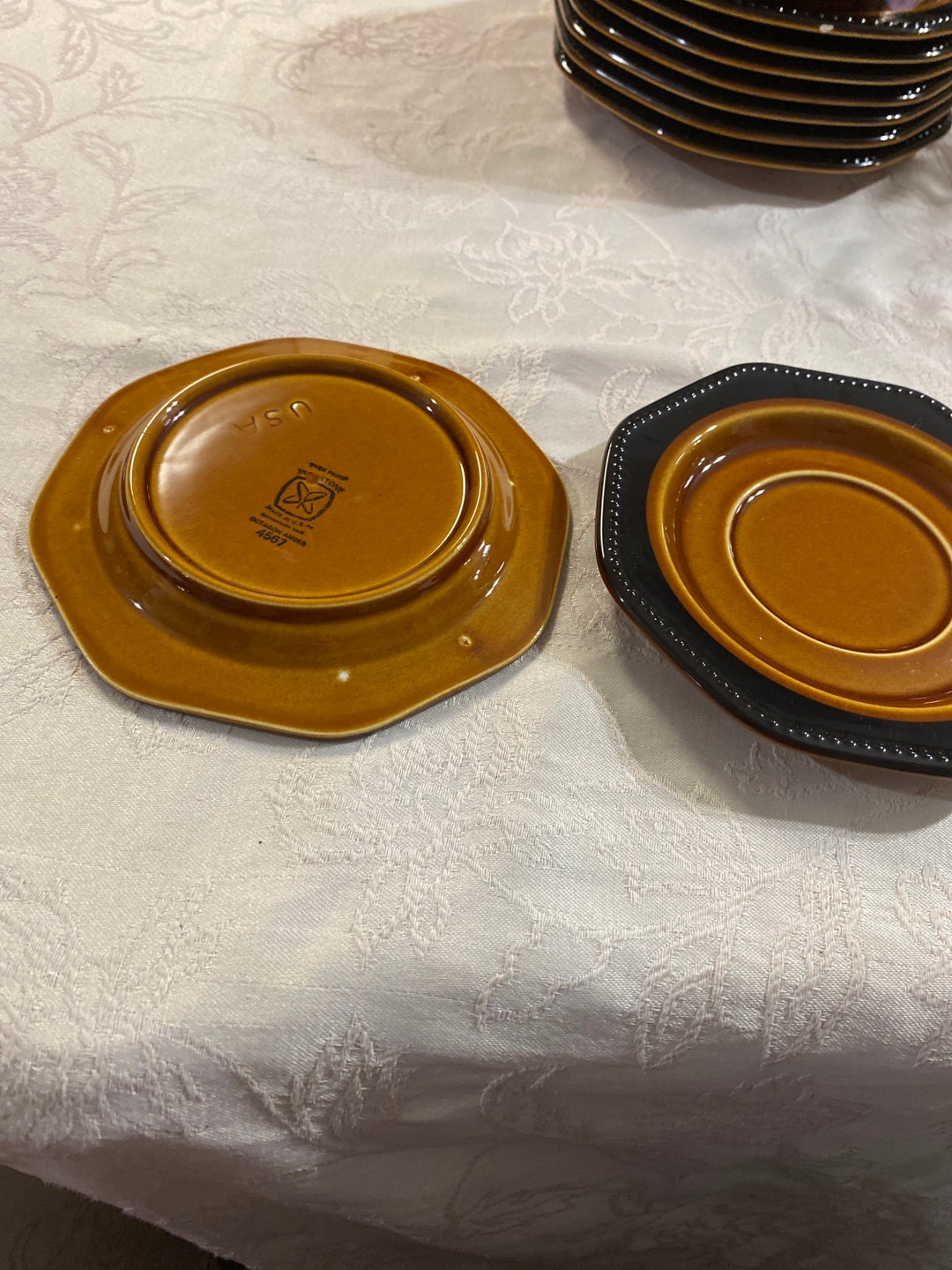 Vintage SEARS IRONSTONE Octagon Amber Saucers 6 Set of Two. Etsy