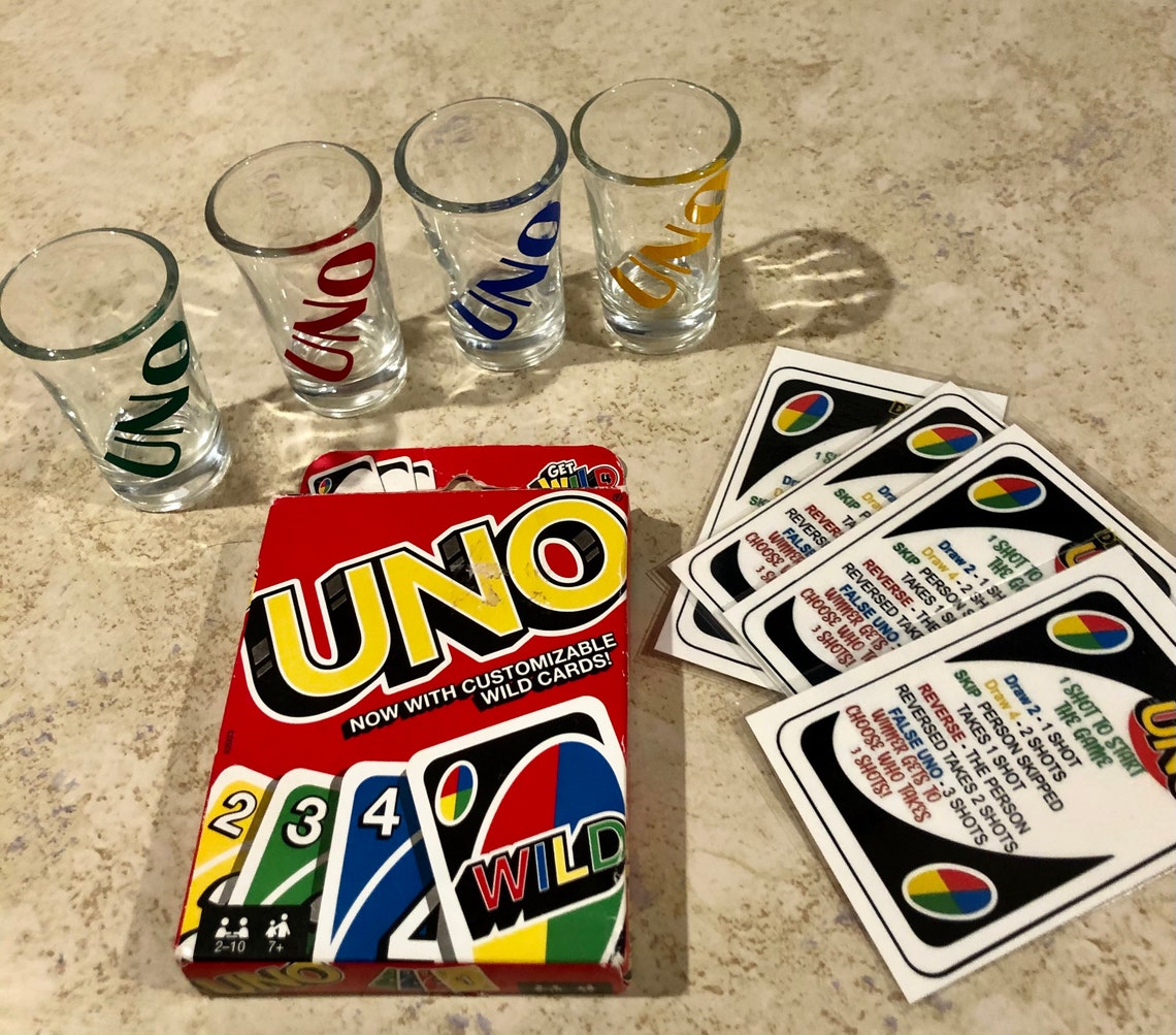 Drunk Uno card game Shot glasses uno cards and drunk uno Etsy