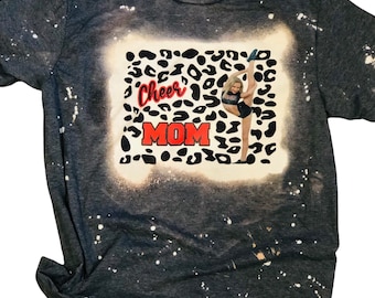 Custom bleached t shirt. Cheer mom shirt. personalized bleached cheer mom shirt.Leopard print cheer shirt. Cheerleader mom shirt