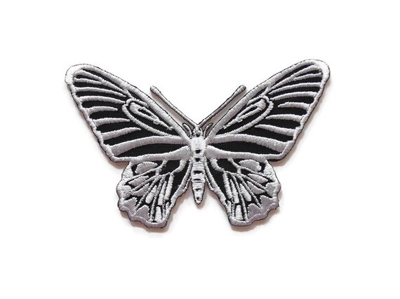 White Black Butterfly Iron On Applique Moth Embroidered Etsy