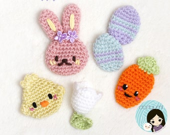 Little Holiday Appliqués: Hoppy Easter Collection Crochet Pattern ~ Bunny, Chick, Carrot, Flower and Egg Embellishments