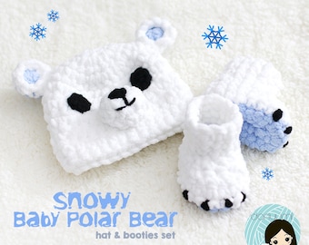 Snowy the Baby Polar Bear Hat & Booties Set Crochet Pattern