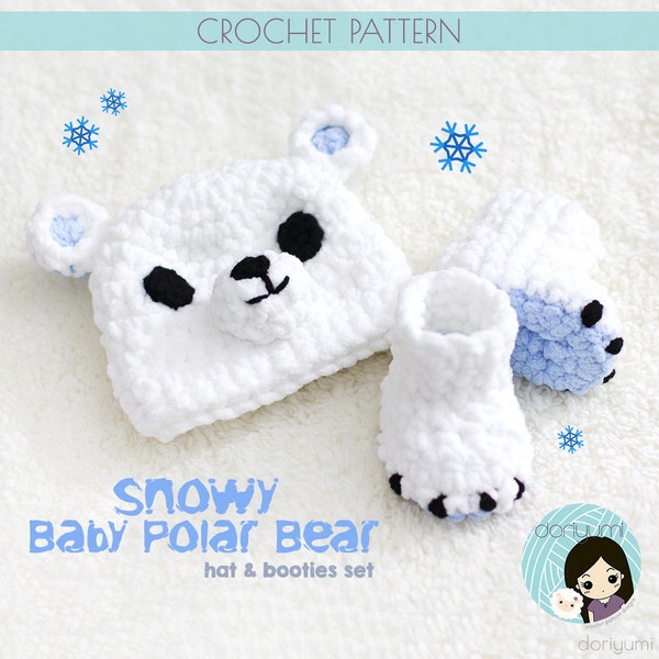 Snowy the Baby Polar Bear Hat & Booties Set Crochet Pattern