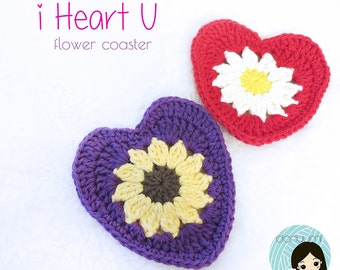 i Heart U Flower Coaster Crochet Pattern