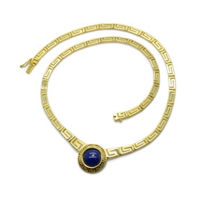 Lapis lazuli Greek Meander Necklace Gold , 14K Solid Gold Necklace, Greek Key Necklace, Yellow Gold Necklace, Greek Necklace Jewelry