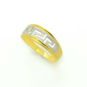 Solid Gold Ring, Two Tone Ring, Greek Key Ring, Fine Greek Key Jewelry, 14k Solid Gold Ring, Meander Ring, Yellow White Gold, Women Ring
