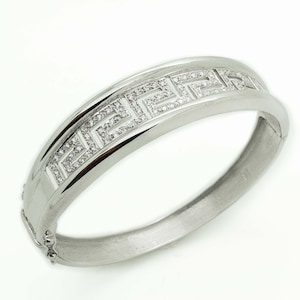 Greek Key Bracelet, Bangle Silver Bracelet, Pave Bracelet, Half Eternity Bracelet, Simulant Diamond, Brilliant Cut, Cubic Zirconia,Greece