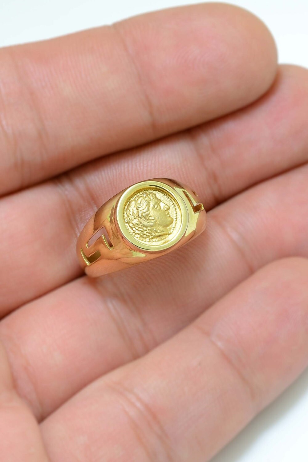 Omer Eagle Coin Unisex Men Turkish Designer Ring Hammered 925 Sterling