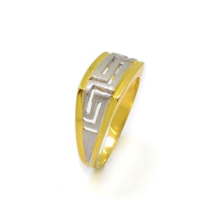 Wedding Meander Solid Gold Ring, Two Tone Ring, Greek Key Ring, Fine Greek Key Jewelry, 14k Solid Gold Ring, Yellow White Gold, Women Man